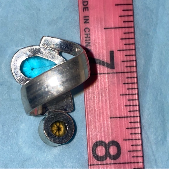 Sold * Blue Tourmaline + Honey Citrine statement ring - Picture 5 of 7